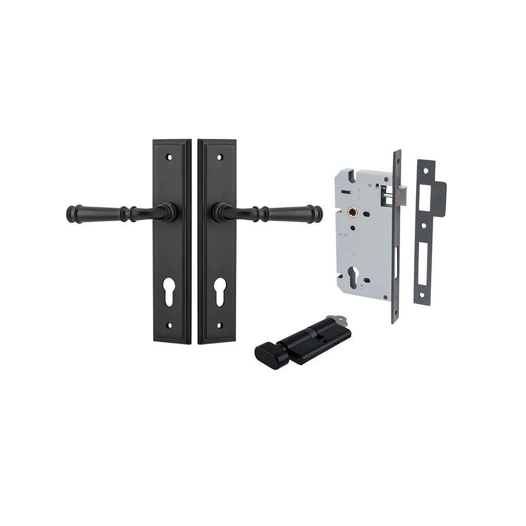 Verona Lever - Stepped Backplate Matt Black / Entrance / Entrance Kit (Key-Thumb)
