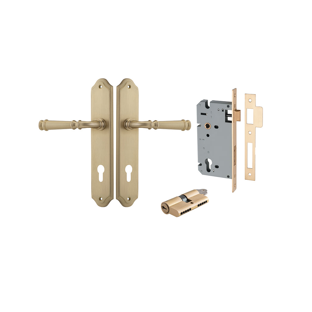 Verona Lever - Shouldered Backplate Brushed Brass / Entrance / Entrance Kit Dual Function (Key-Key)