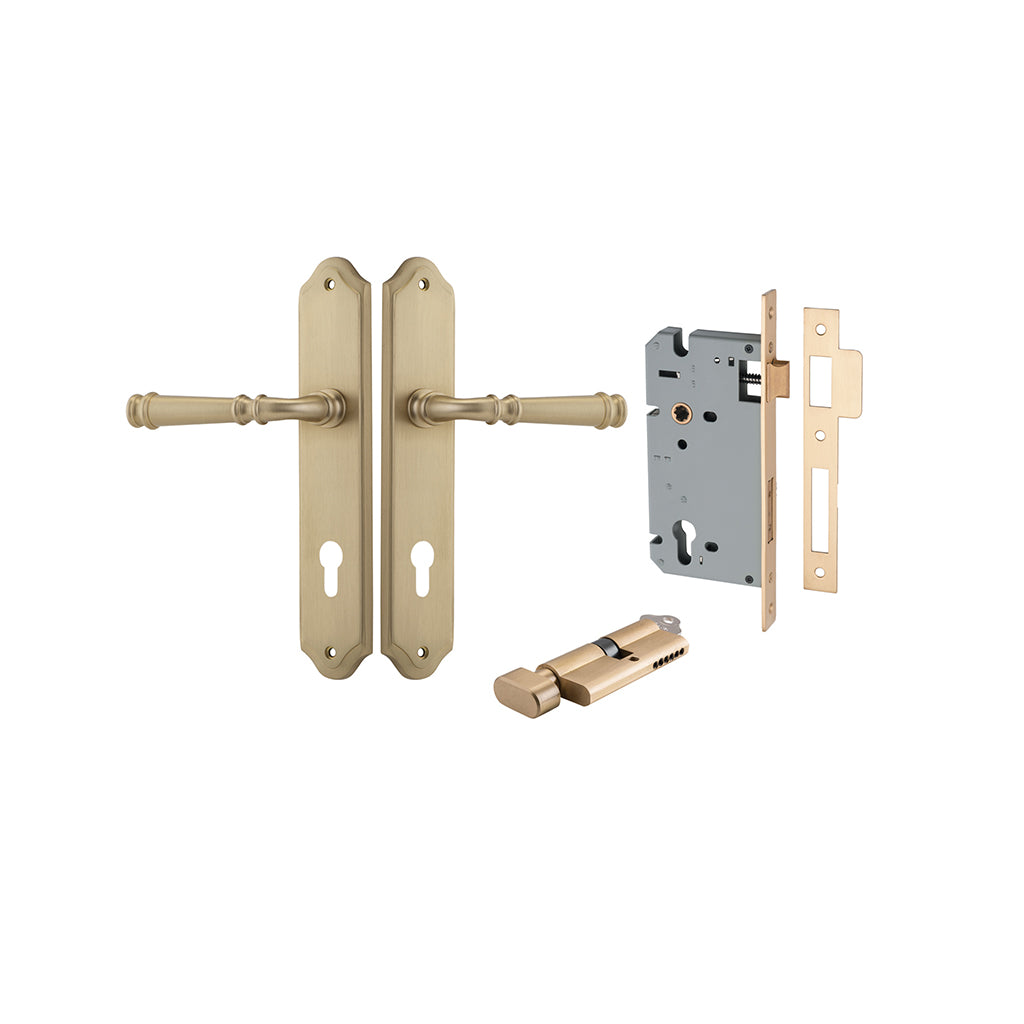 Verona Lever - Shouldered Backplate Brushed Brass / Entrance / Entrance Kit (Key-Thumb)