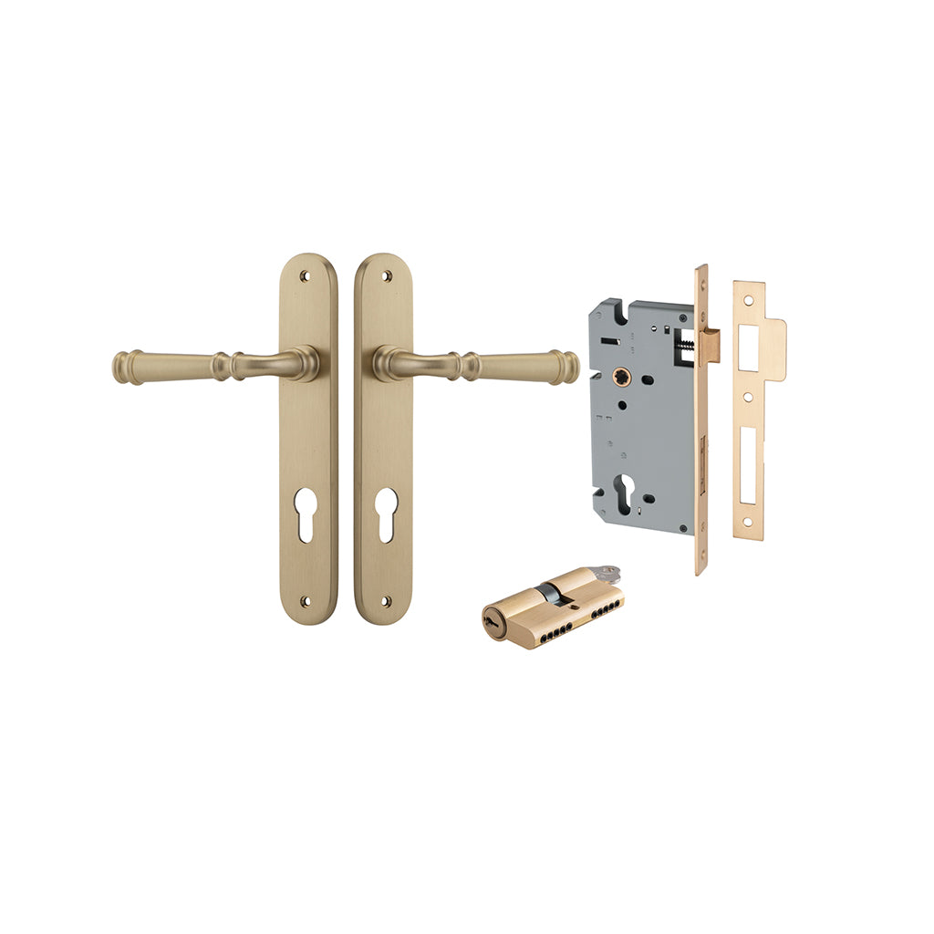 Verona Lever - Oval Backplate Brushed Brass / Entrance / Entrance Kit Dual Function (Key-Key)