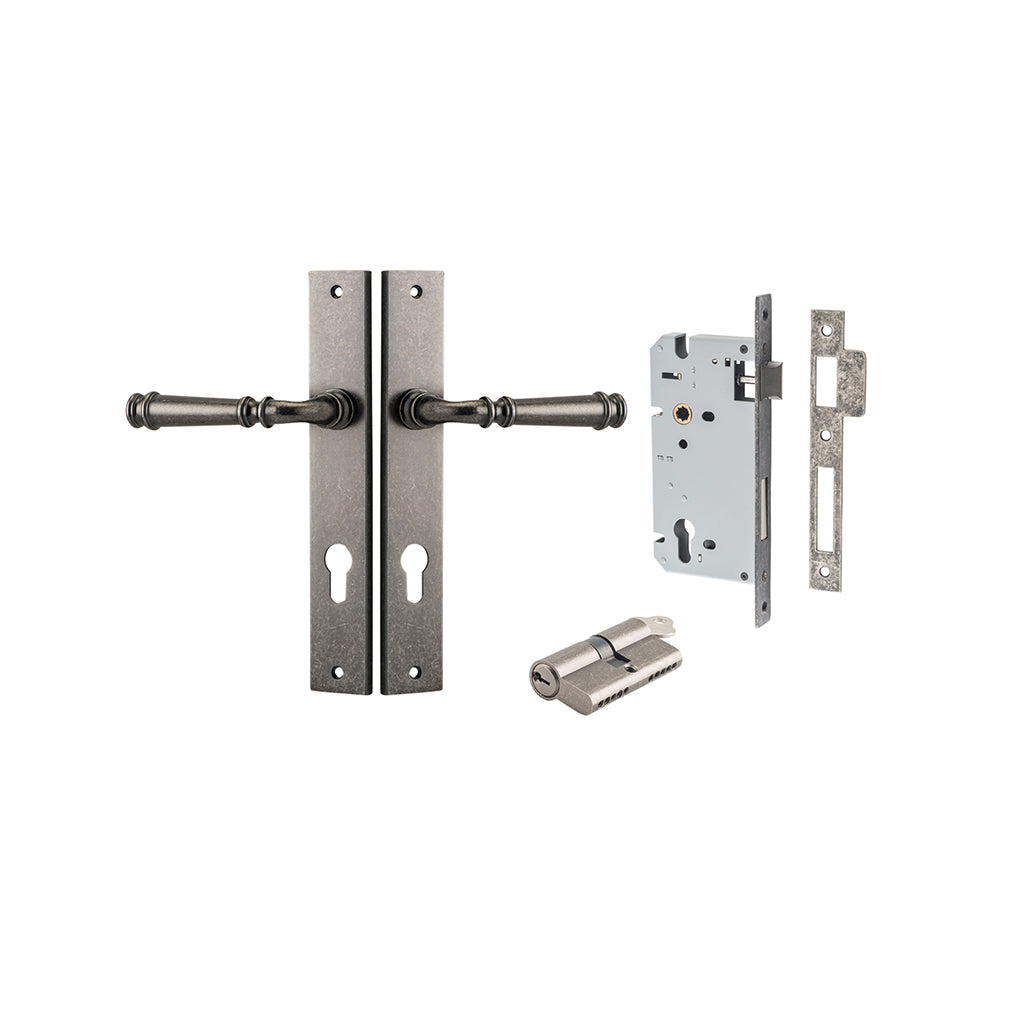 Verona Lever - Rectangular Backplate Distressed Nickel / Entrance / Entrance Kit Dual Function (Key-Key)