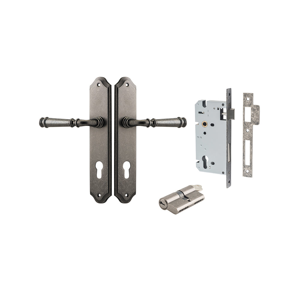 Verona Lever - Shouldered Backplate Distressed Nickel / Entrance / Entrance Kit Dual Function (Key-Key)