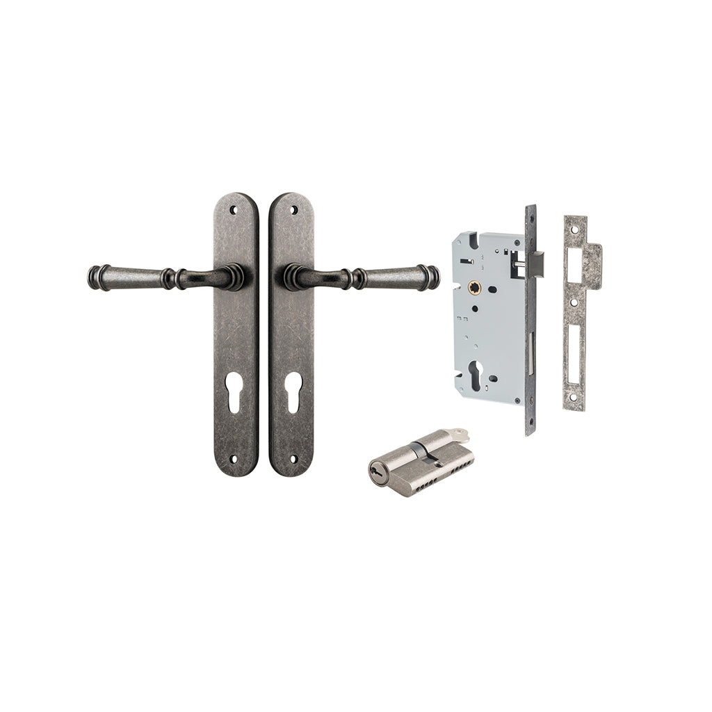 Verona Lever - Oval Backplate Distressed Nickel / Entrance / Entrance Kit Dual Function (Key-Key)
