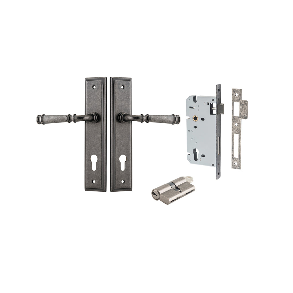 Verona Lever - Stepped Backplate Distressed Nickel / Entrance / Entrance Kit Dual Function (Key-Key)