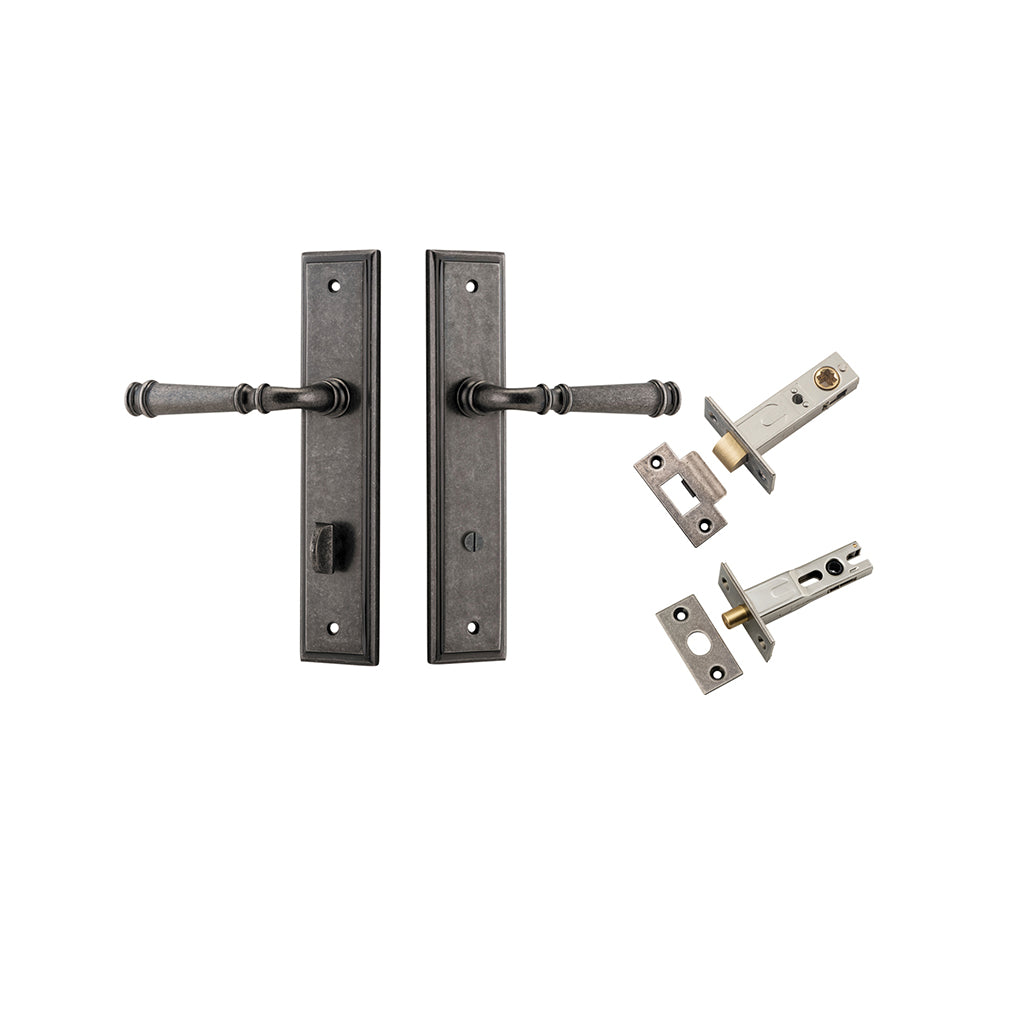 Verona Lever - Stepped Backplate Distressed Nickel / Privacy / Separate Privacy Kit