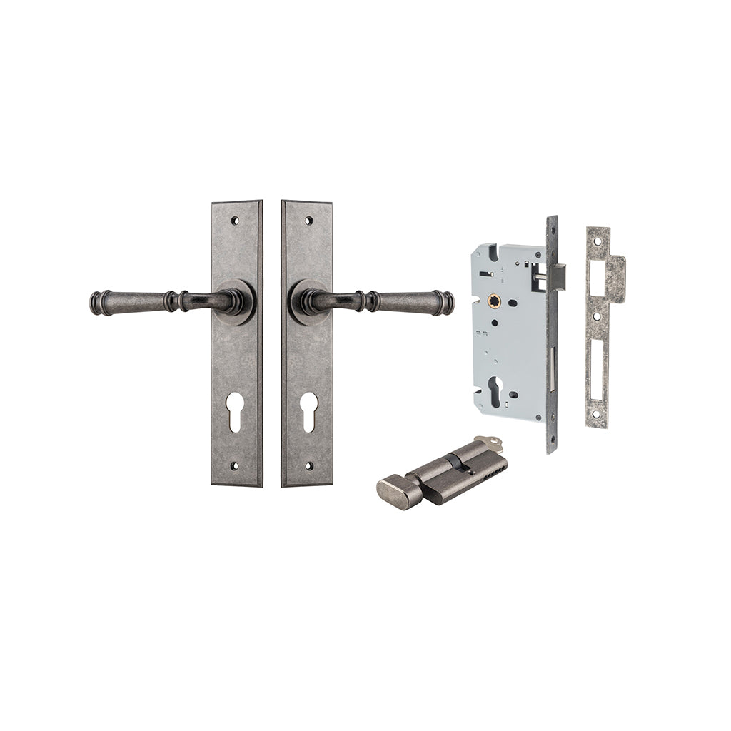 Verona Lever - Chamfered Backplate Distressed Nickel / Entrance / Entrance Kit (Key-Thumb)