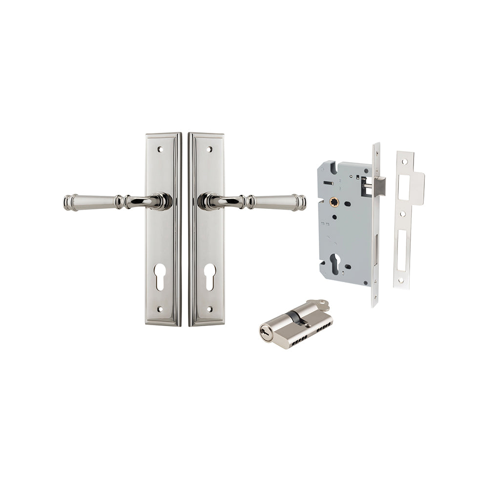 Verona Lever - Stepped Backplate Polished Nickel / Entrance / Entrance Kit Dual Function (Key-Key)