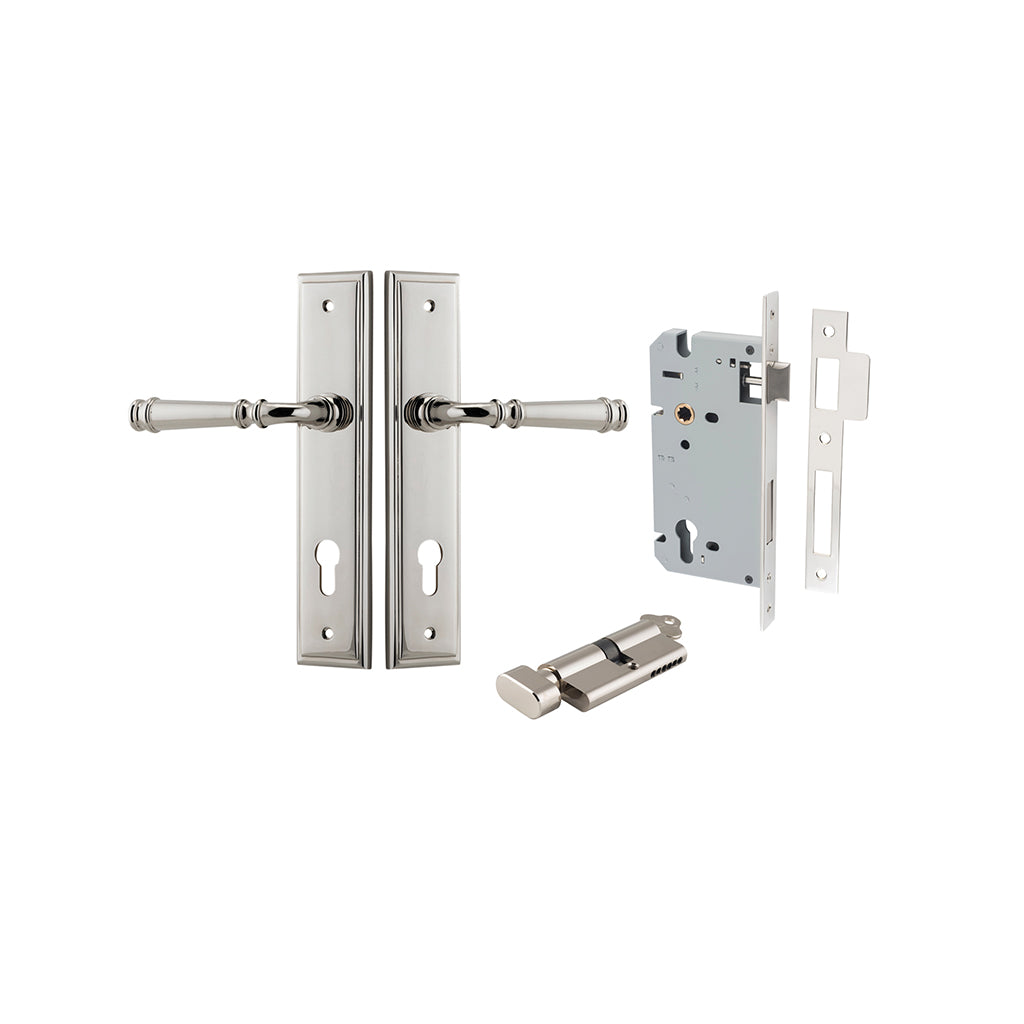 Verona Lever - Stepped Backplate Polished Nickel / Entrance / Entrance Kit (Key-Thumb)