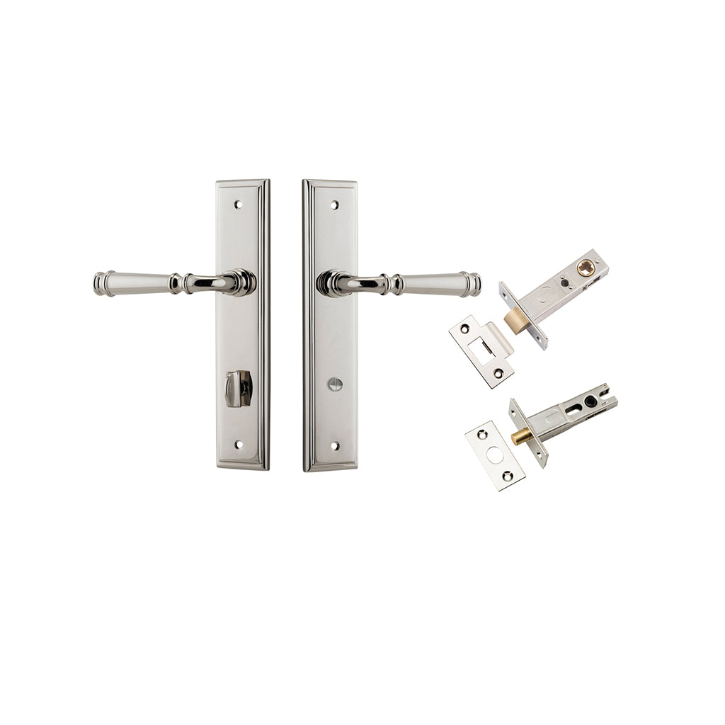 Verona Lever - Stepped Backplate Polished Nickel / Privacy / Separate Privacy Kit