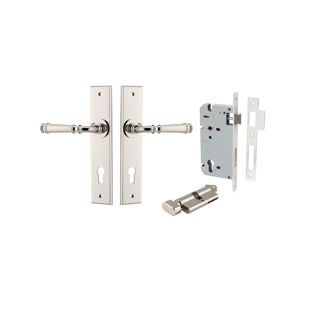 Verona Lever - Chamfered Backplate Polished Nickel / Entrance / Entrance Kit (Key-Thumb)