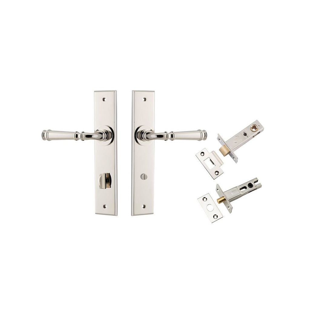 Verona Lever - Chamfered Backplate Polished Nickel / Privacy / Separate Privacy Kit