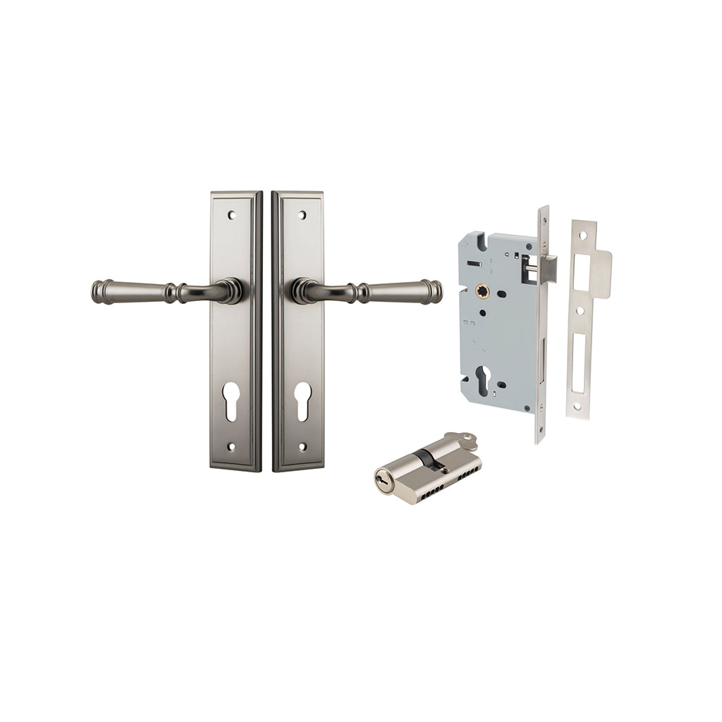 Verona Lever - Stepped Backplate Satin Nickel / Entrance / Entrance Kit Dual Function (Key-Key)