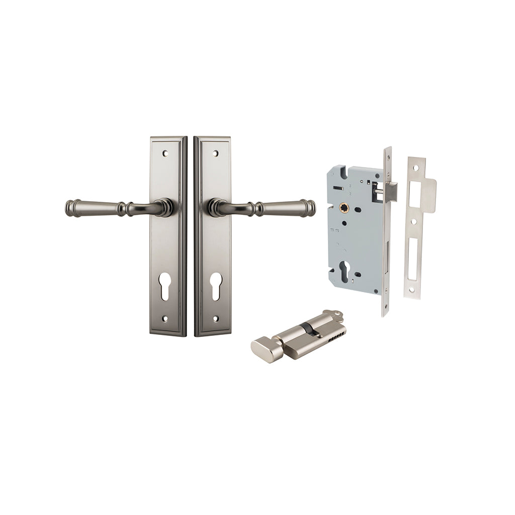 Verona Lever - Stepped Backplate Satin Nickel / Entrance / Entrance Kit (Key-Thumb)