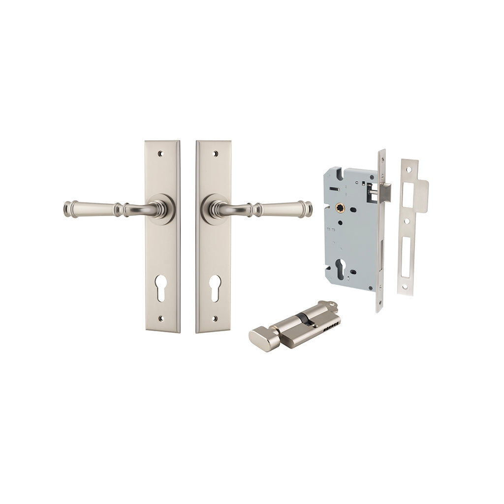 Verona Lever - Chamfered Backplate Satin Nickel / Entrance / Entrance Kit (Key-Thumb)