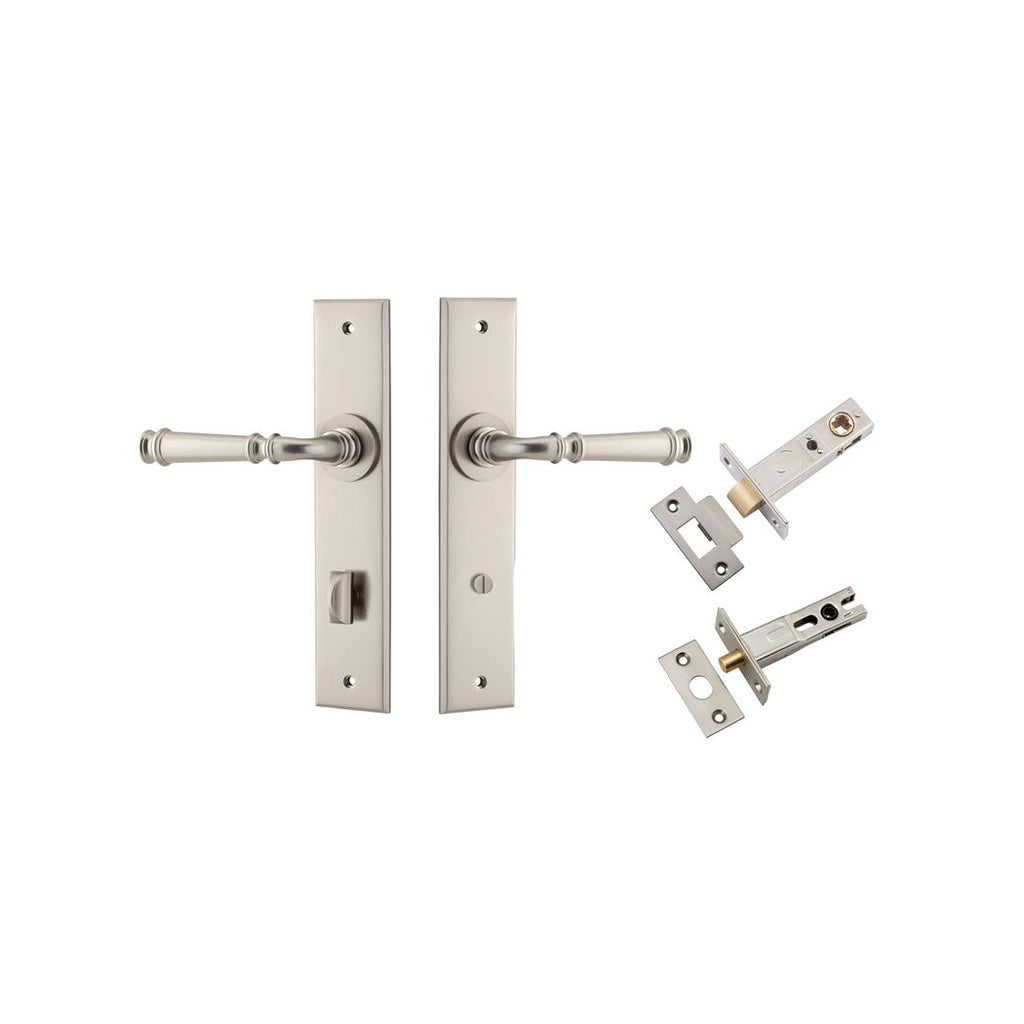 Verona Lever - Chamfered Backplate Satin Nickel / Privacy / Separate Privacy Kit