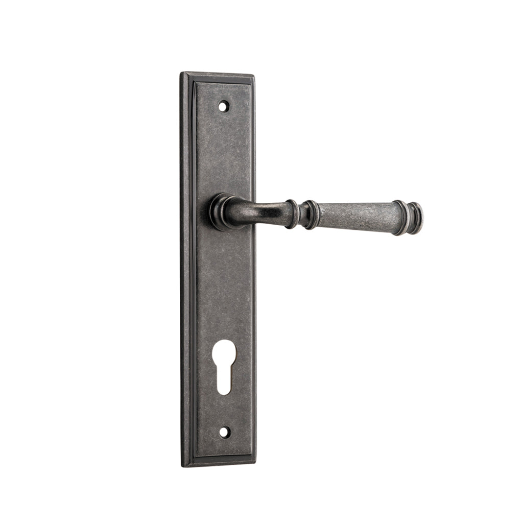 Verona Lever - Stepped Backplate Distressed Nickel / Entrance / Lever Set Only