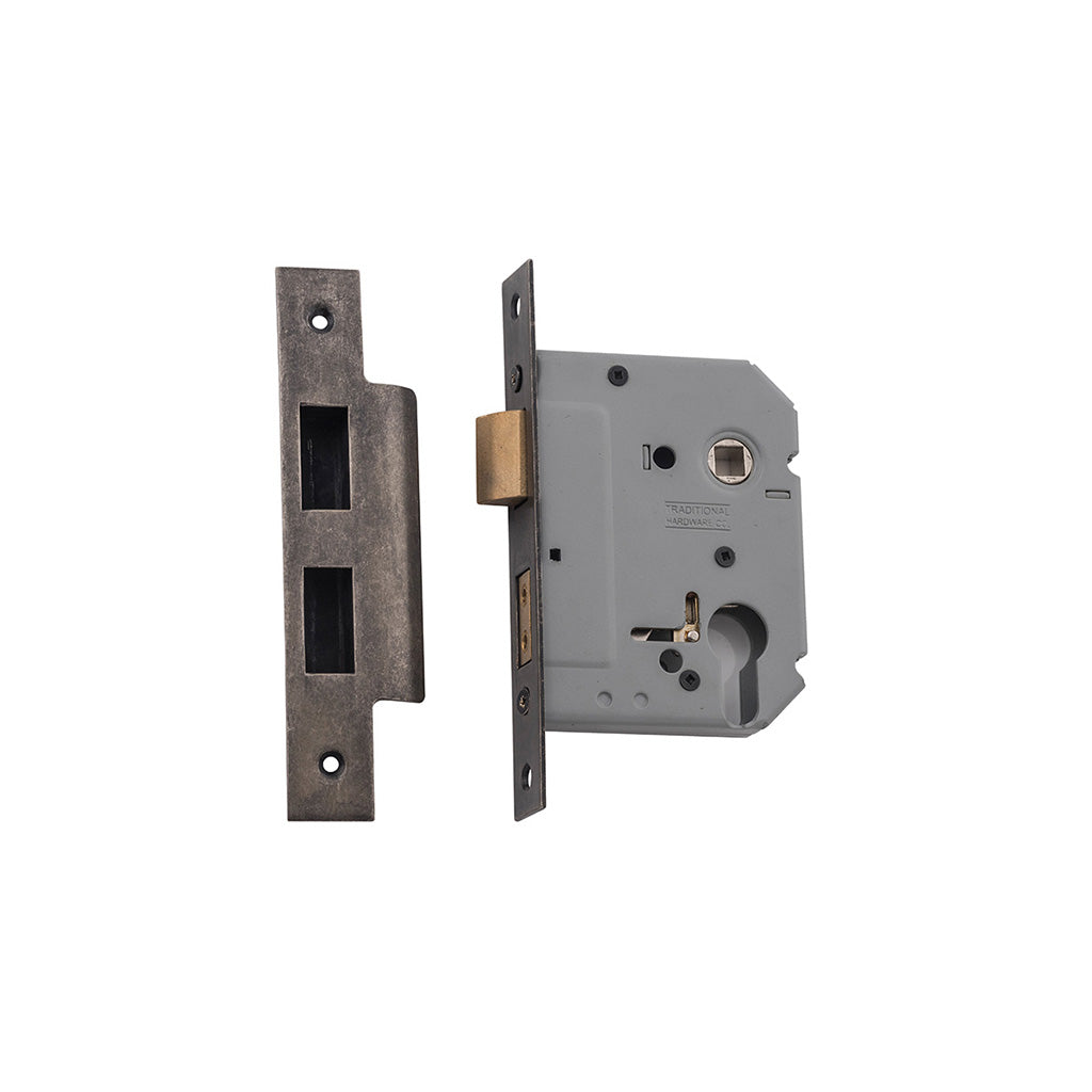 Euro Mortice Lock Rumbled Nickel / 57mm