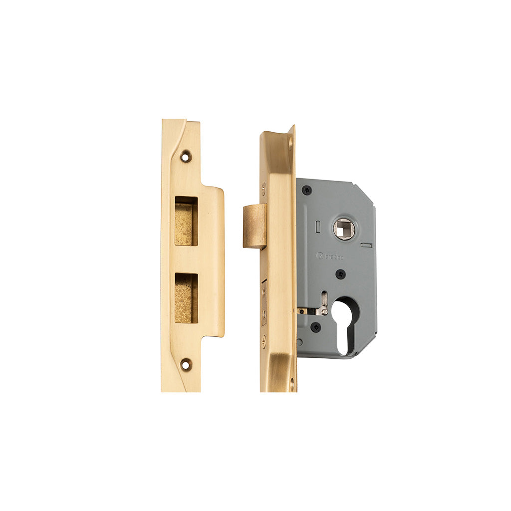 Rebated Euro Mortice Lock Satin Brass / 46mm