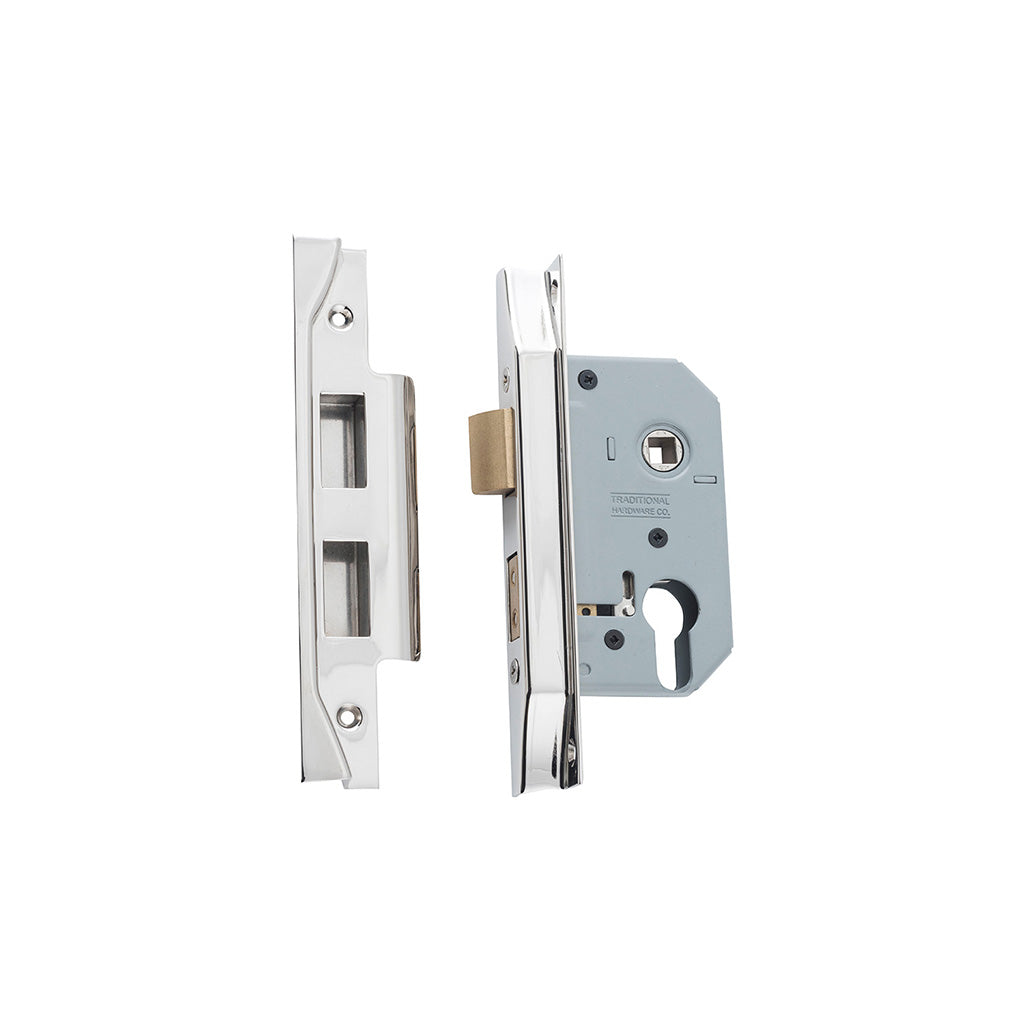 Rebated Euro Mortice Lock Polished Nickel / 46mm