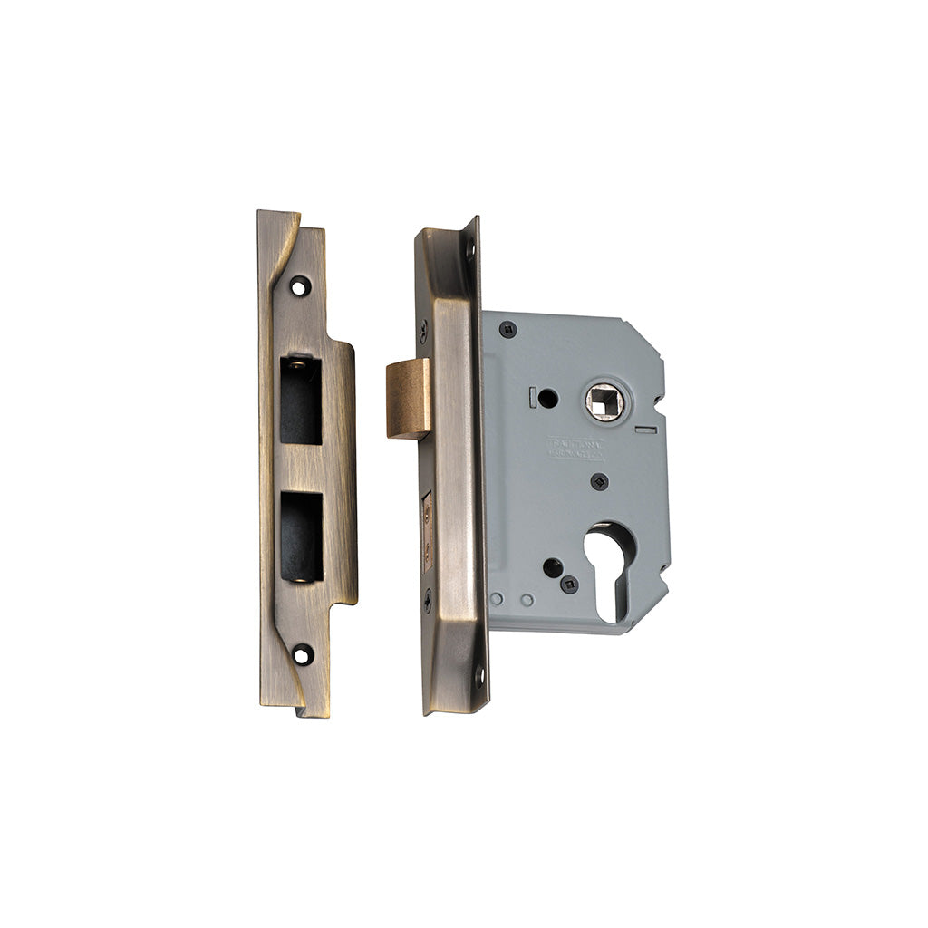 Rebated Euro Mortice Lock Antique Brass / 57mm