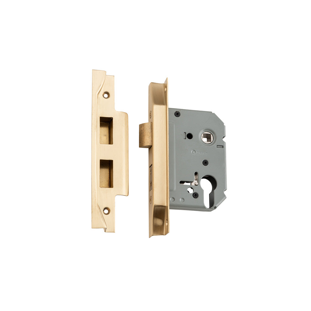 Rebated Euro Mortice Lock Satin Brass / 57mm