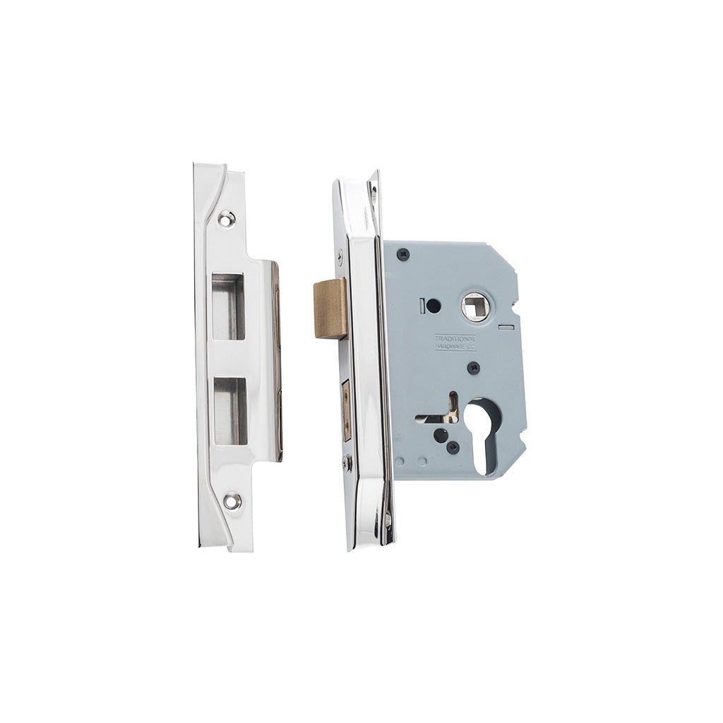 Rebated Euro Mortice Lock Polished Nickel / 57mm