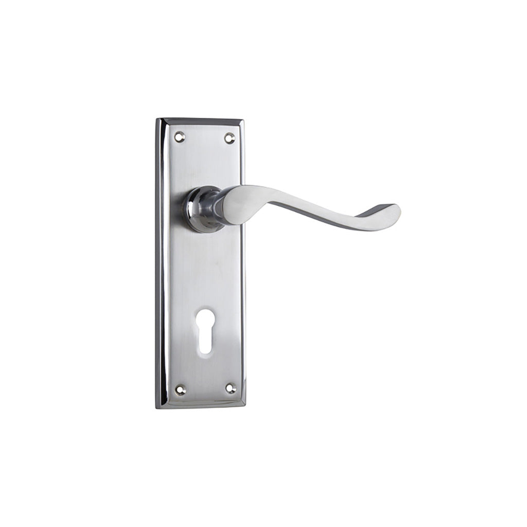Camden Lever - Long Backplate Satin Chrome / Lock (Skeleton Key) / Lever Set Only