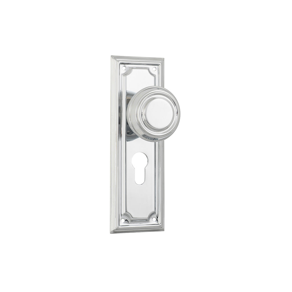 Edwardian Door Knob - Long Backplate Chrome Plated / Entrance / Lever Set Only