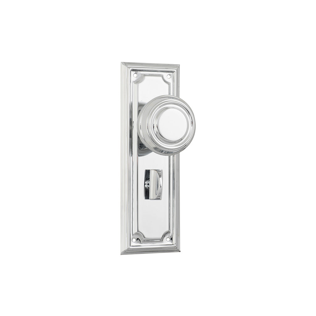 Edwardian Door Knob - Long Backplate Chrome Plated / Privacy / Lever Set Only