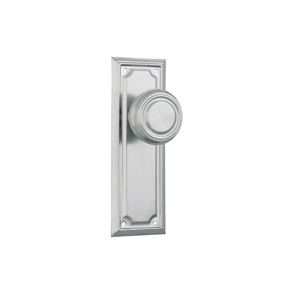 Edwardian Door Knob - Long Backplate Satin Chrome / Passage / Lever Set Only