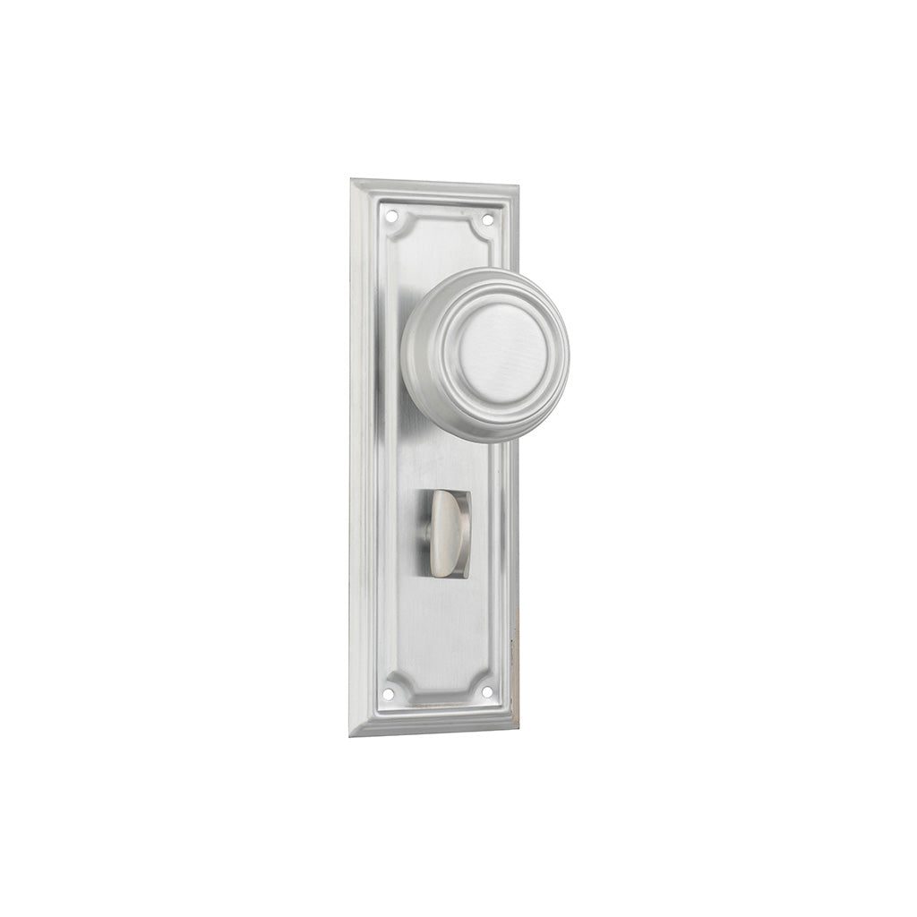 Edwardian Door Knob - Long Backplate Satin Chrome / Privacy / Lever Set Only