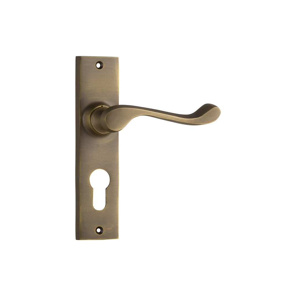 Fremantle Lever - Long Backplate Antique Brass / Entrance / Lever Set Only