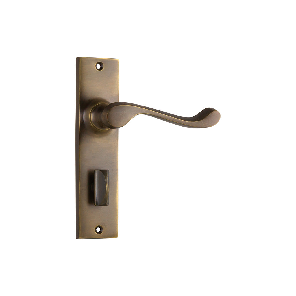 Fremantle Lever - Long Backplate Antique Brass / Privacy / Lever Set Only
