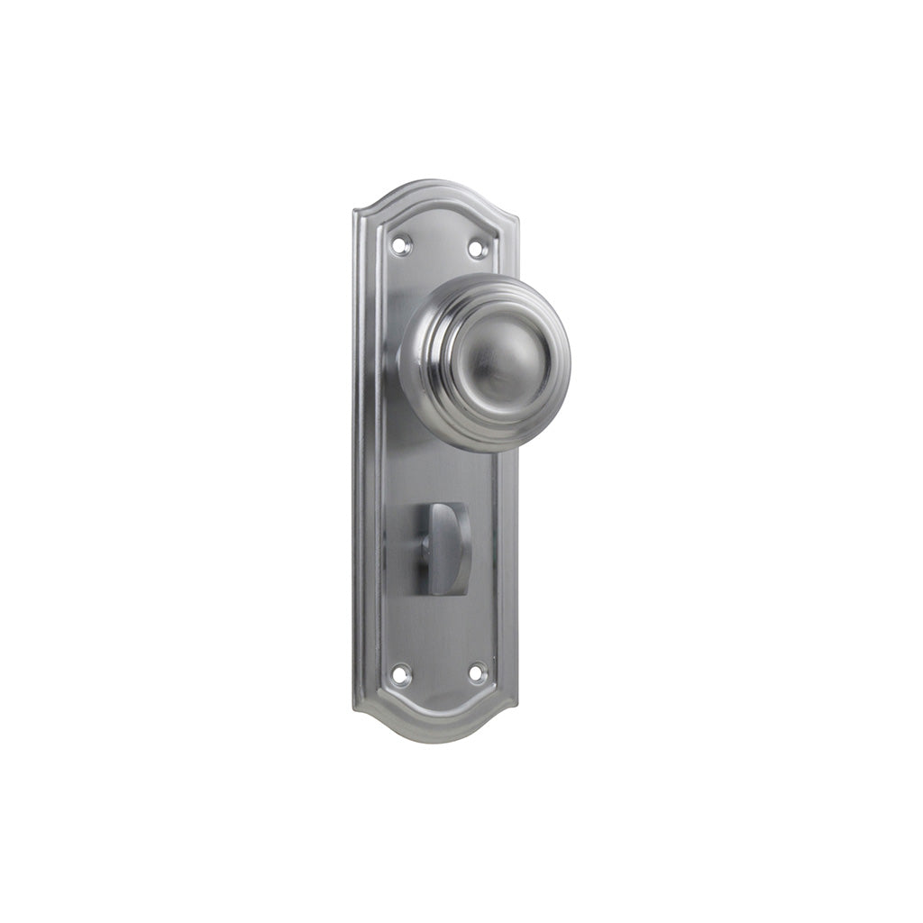 Kensington Door Knob - Long Backplate Satin Chrome / Privacy / Lever Set Only