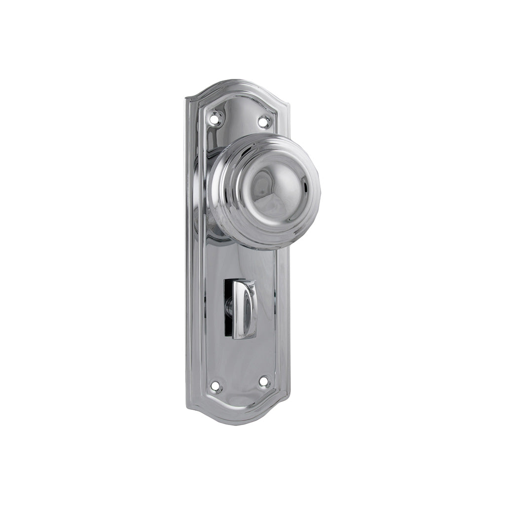 Kensington Door Knob - Long Backplate Chrome Plated / Privacy / Lever Set Only
