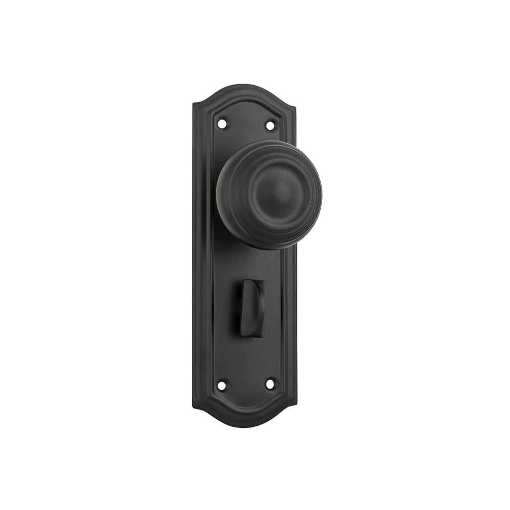 Kensington Door Knob - Long Backplate Matt Black / Privacy / Lever Set Only