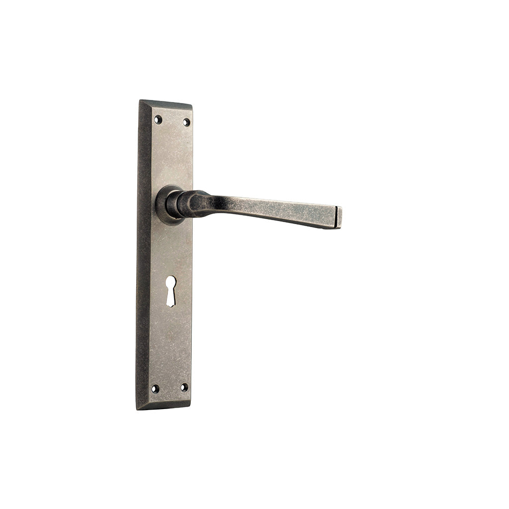 Menton Lever - Long Backplate Rumbled Nickel / Lock (Skeleton Key) / Lever Set Only