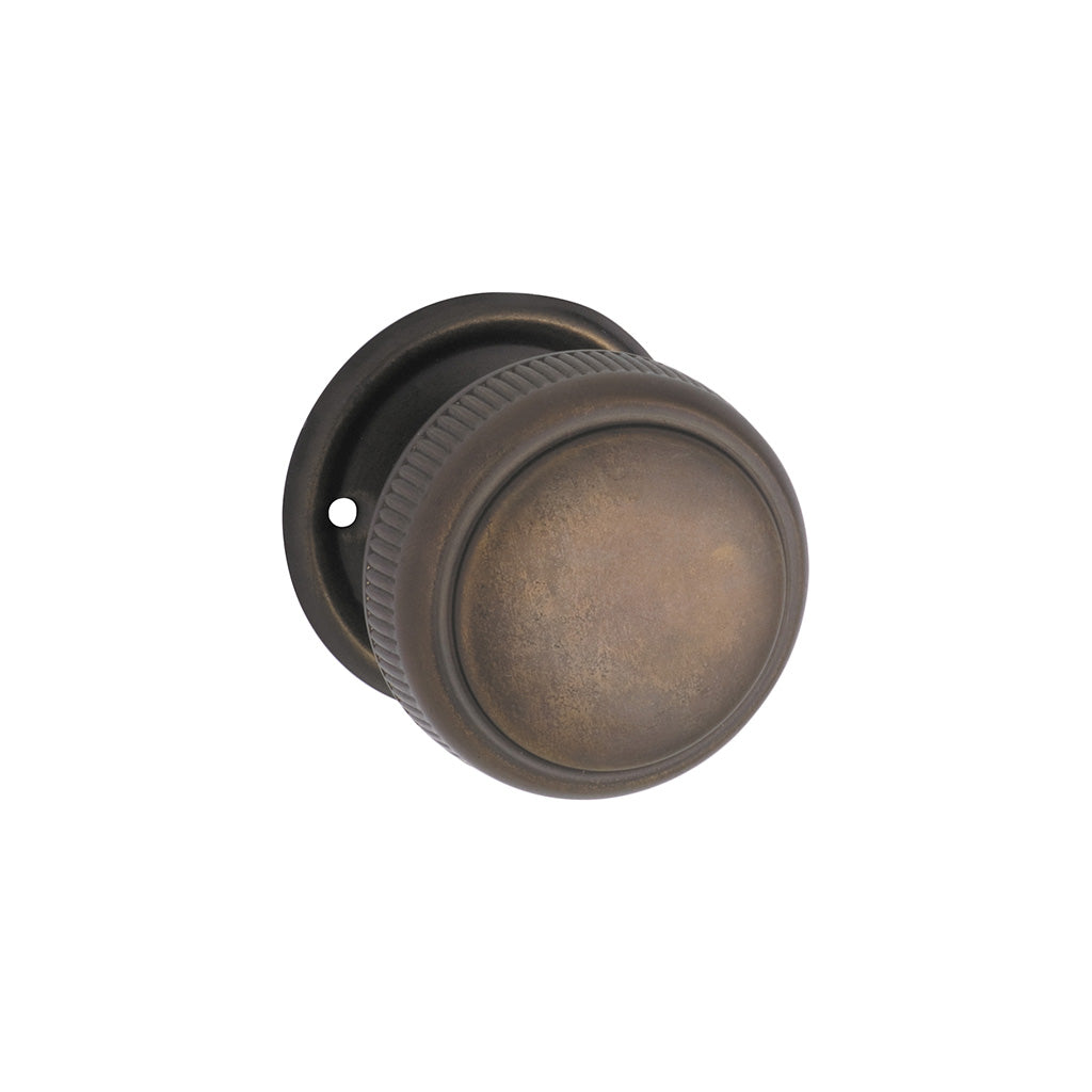 Large Milled Edged Mortice Knob - Round Rose Antique Brass / Passage / Lever Set Only