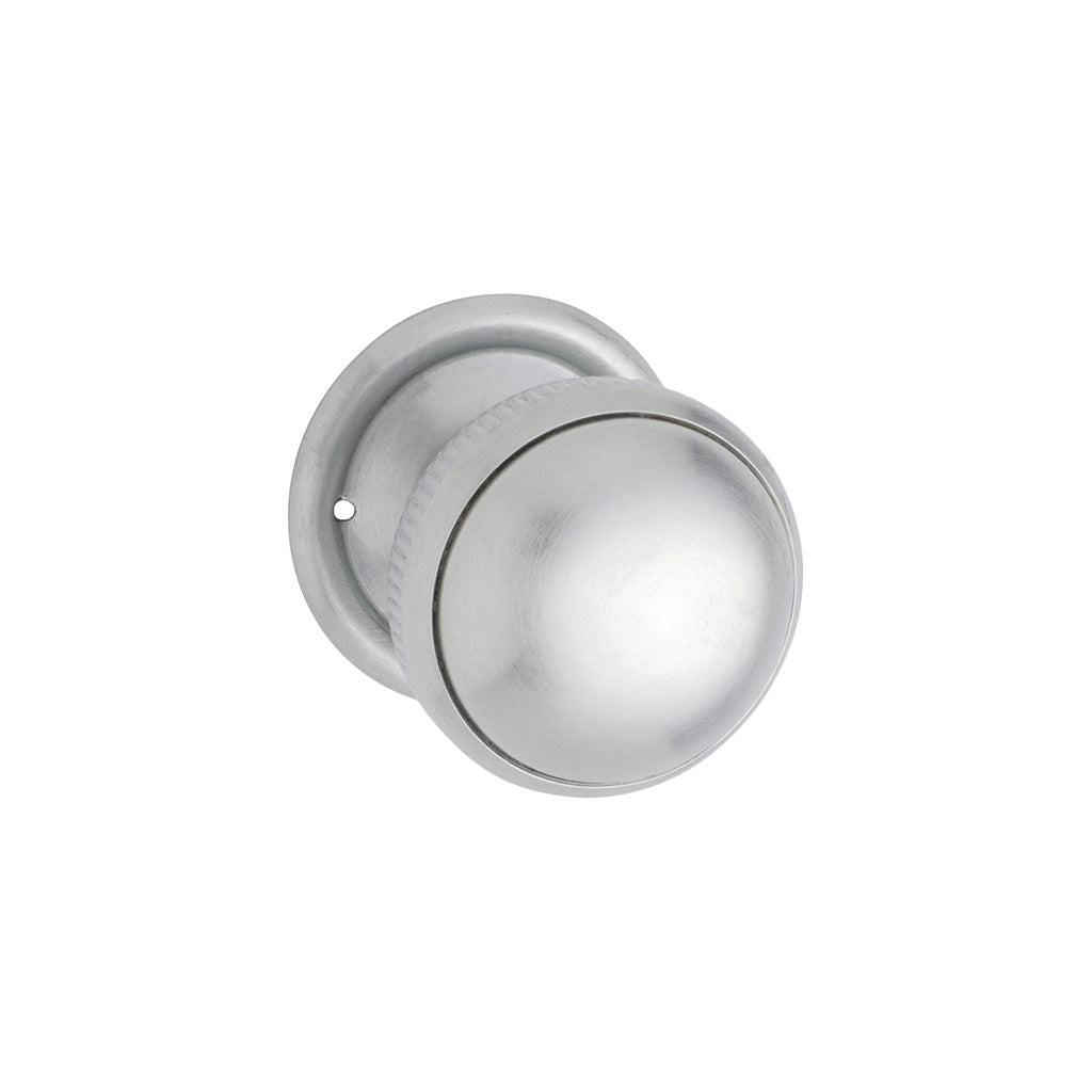 Small Milled Edged Mortice Knob - Round Rose Satin Chrome / Passage / Lever Set Only