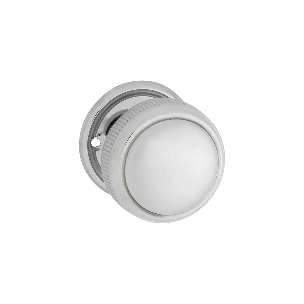 Large Milled Edged Mortice Knob - Round Rose Chrome Plated / Passage / Lever Set Only