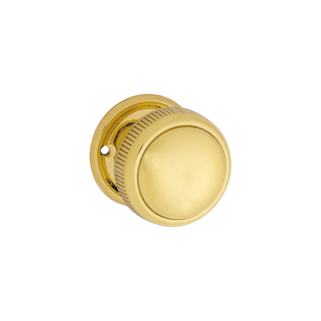 Large Milled Edged Mortice Knob - Round Rose Polished Brass / Passage / Lever Set Only