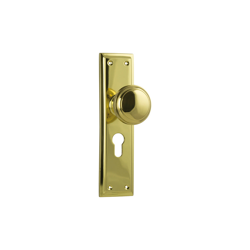 Milton Knob - Long Backplate Polished Brass / Entrance / Lever Set Only