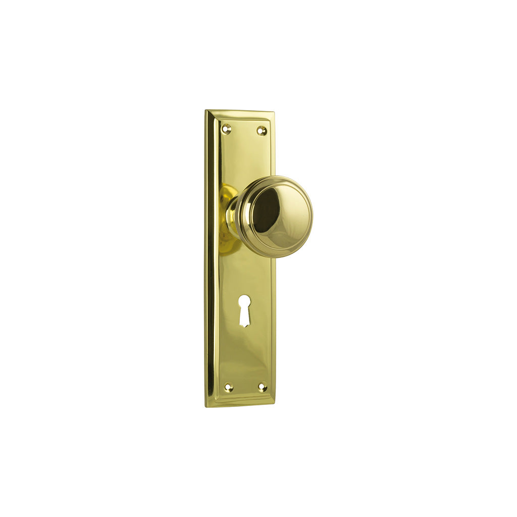 Milton Knob - Long Backplate Unlacquered Polished Brass / Lock (Skeleton Key) / Lever Set Only