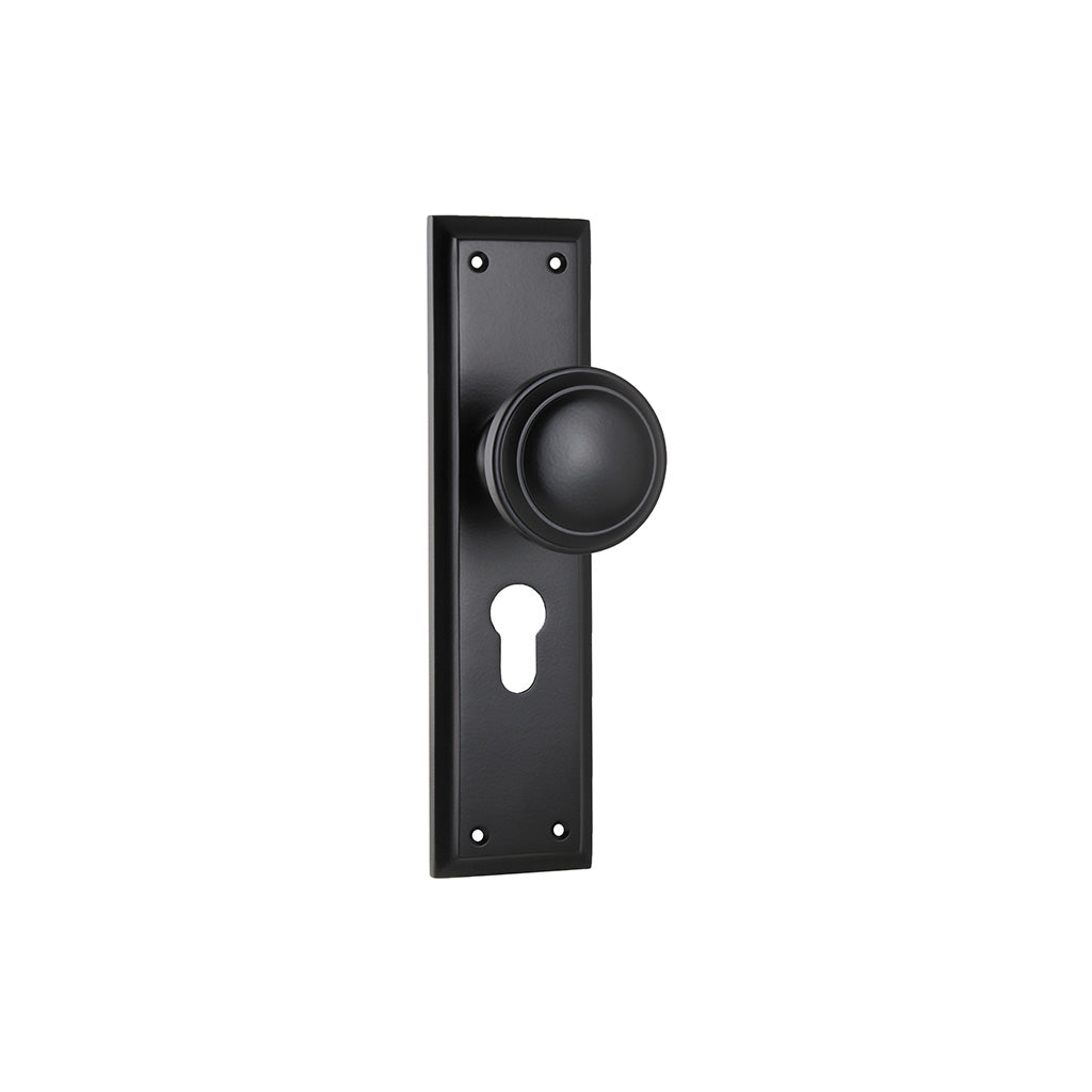 Milton Knob - Long Backplate Matt Black / Entrance / Lever Set Only