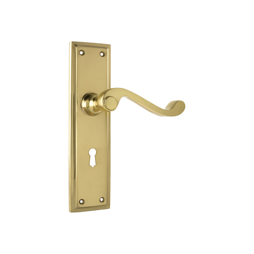 Milton Lever - Long Backplate Polished Brass / Lock (Skeleton Key) / Lever Set Only