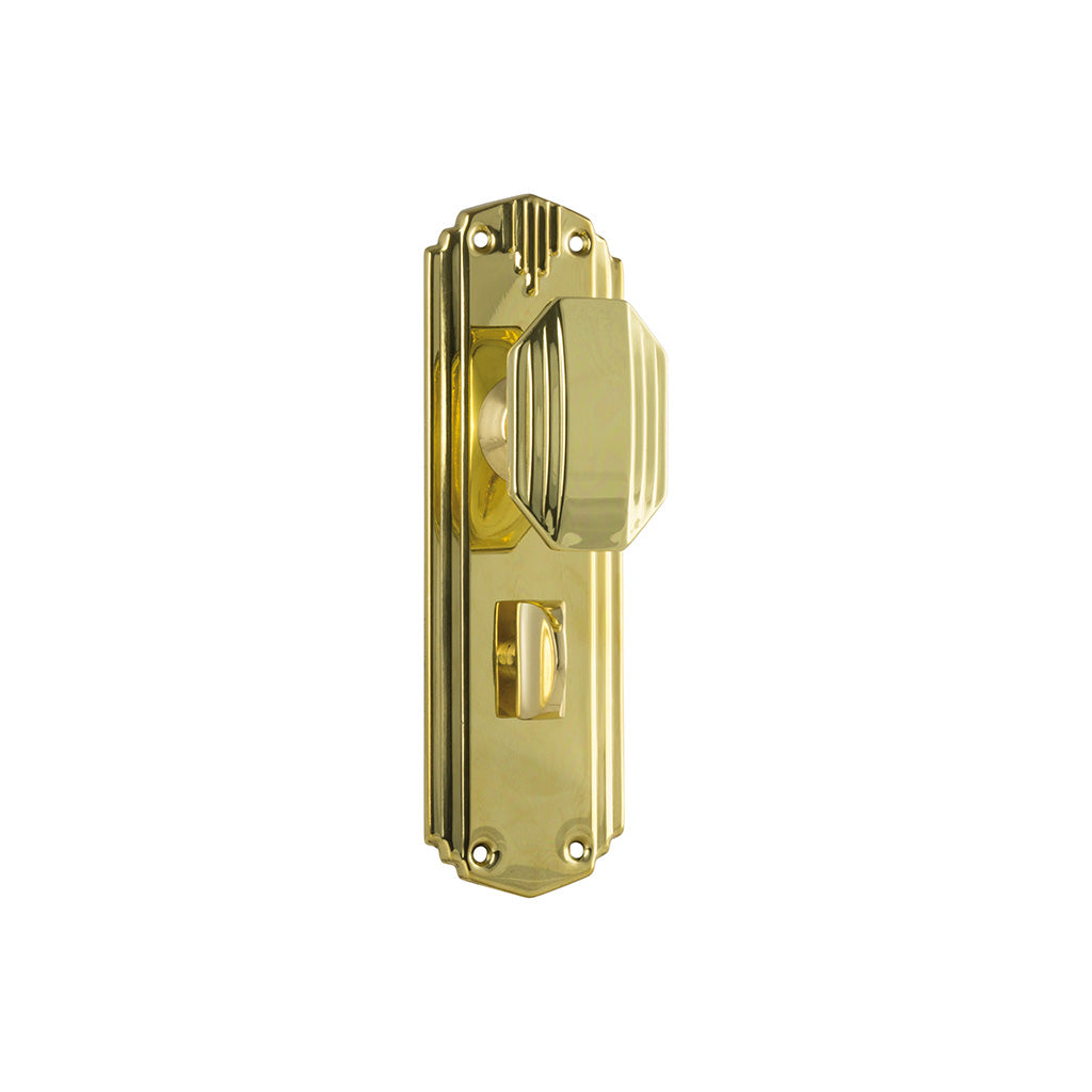 Napier Art Deco Door Knob - Long Backplate Polished Brass / Privacy / Lever Set Only