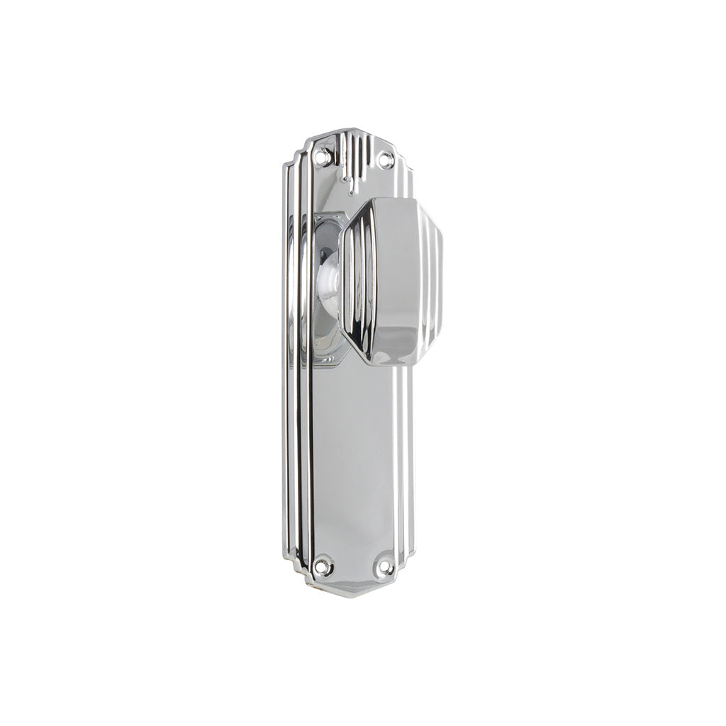Napier Art Deco Door Knob - Long Backplate Chrome Plated / Passage / Lever Set Only