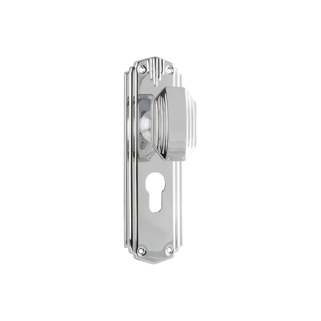 Napier Art Deco Door Knob - Long Backplate Chrome Plated / Entrance / Lever Set Only
