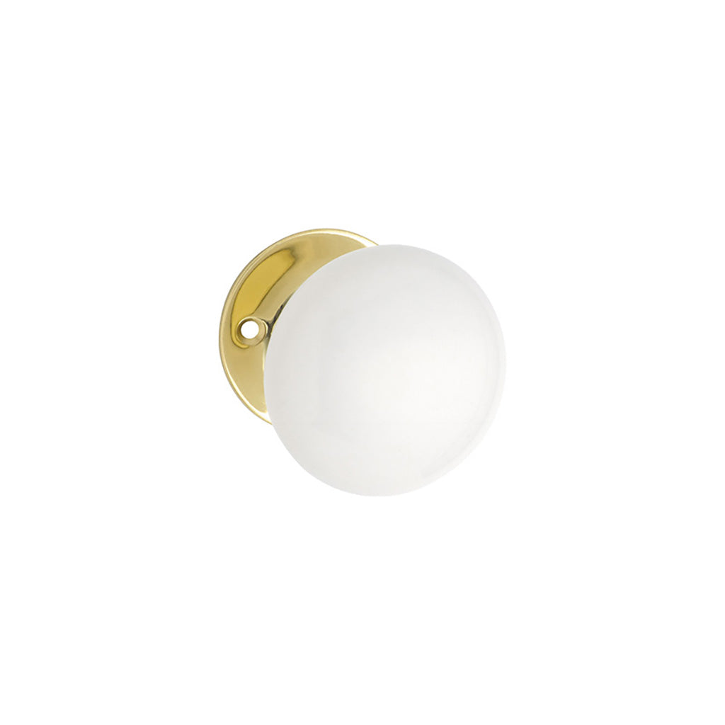 Porcelain Door Knob - Round Rose Polished Brass / Passage / Lever Set Only