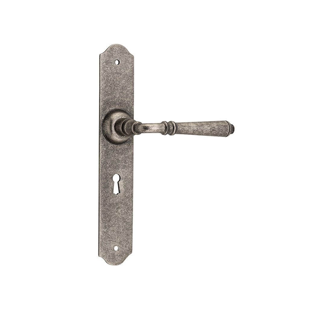 Reims Lever - Long Backplate Rumbled Nickel / Lock (Skeleton Key) / Lever Set Only
